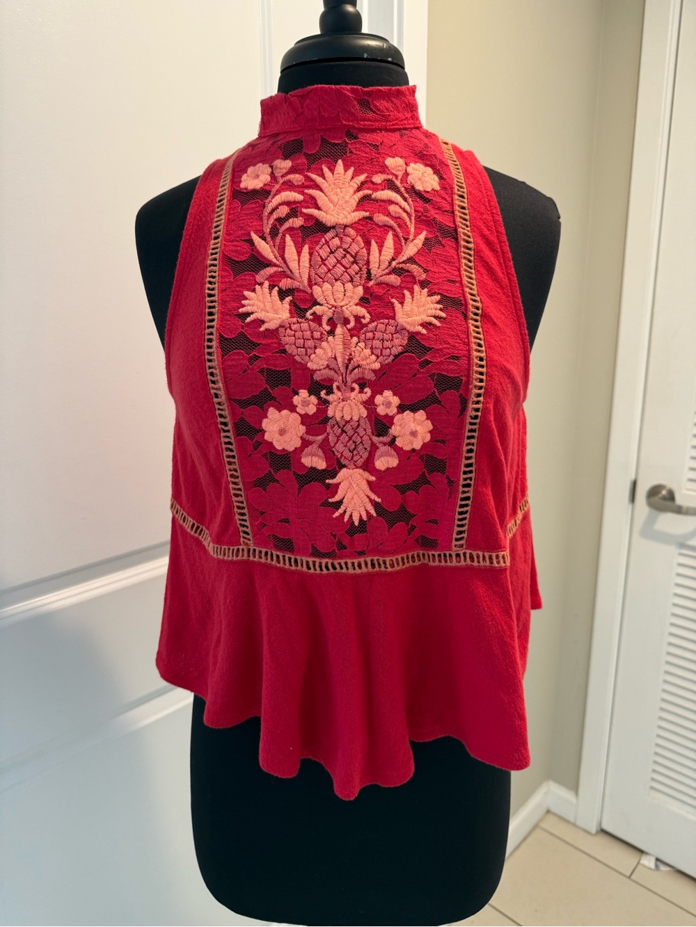Free People Embroidered & Lace Top